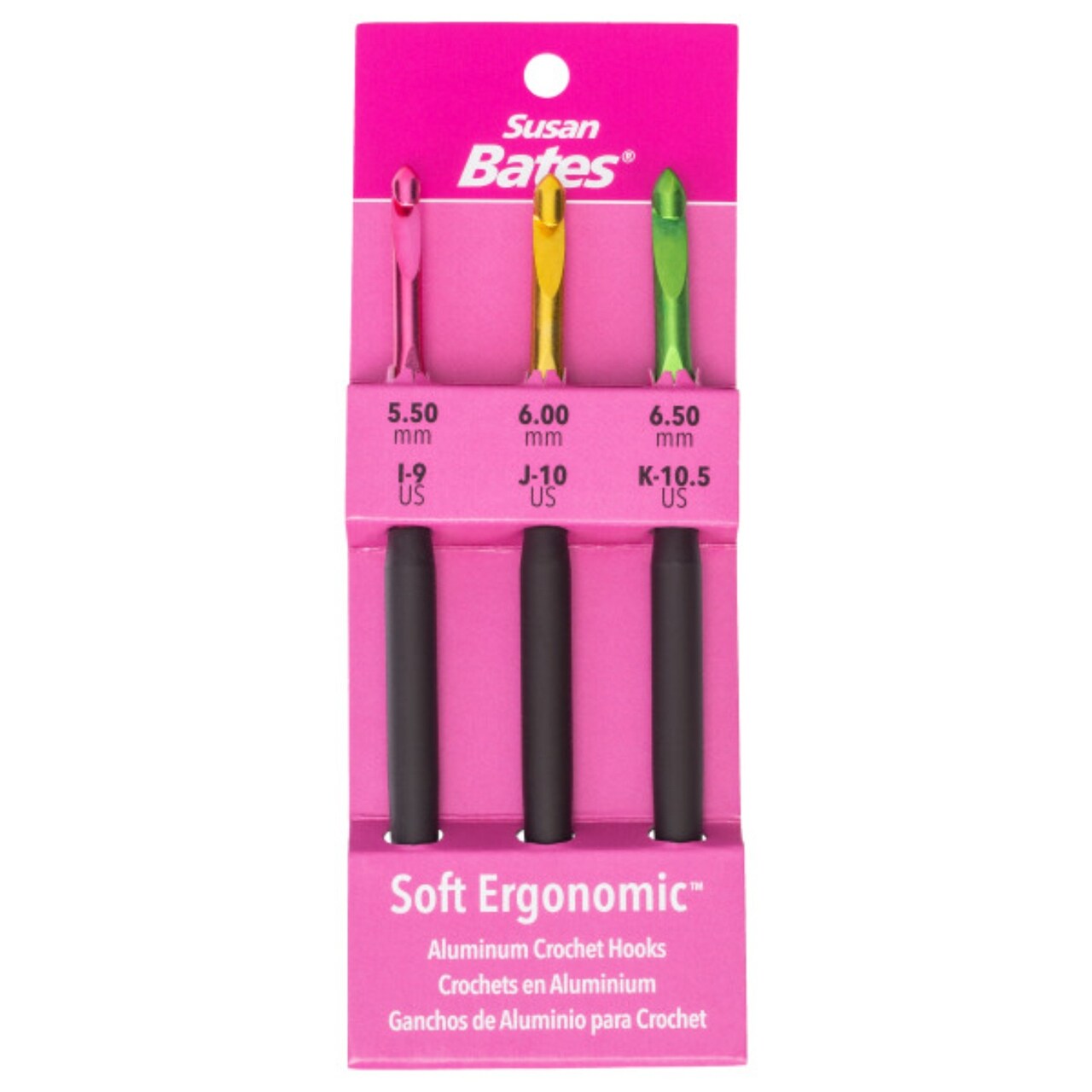 Susan Bates Silvalume Soft Ergonomic Crochet Hook Set-Sizes I9/5.5mm, J10/6mm, and K10.5/6.5mm